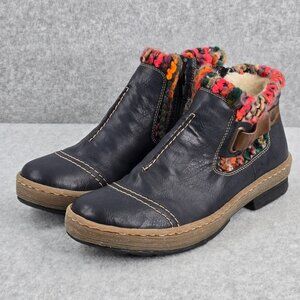 Rieker Boots Womens Size 8.5 EU 40 Blue Fur Lined Warm Side Zip Ankle Booties